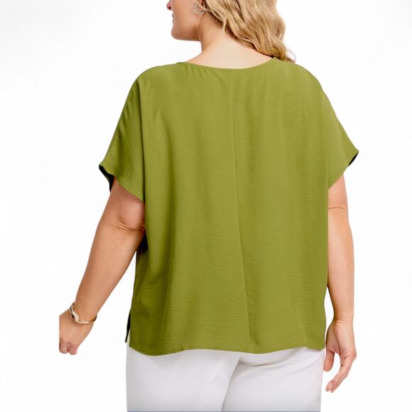 Stitch Fix Montgomery Post NWT Women's Killian Blouse 3X Green Short Sleeve - Picture 3 of 10